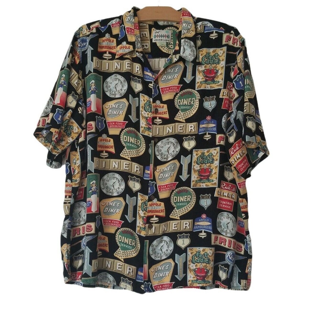 Vtg REYN SPOONER AMERICAN CLASSICS  Mens XL Button Up Shirt Drive-in Cafe Diner